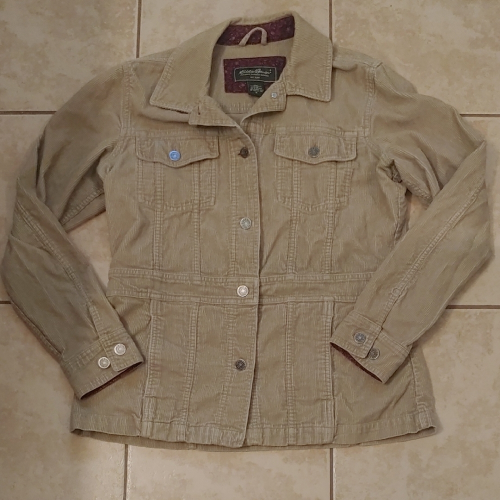 VTG Eddie Bauer Corduroy Jacket Beige Button Up Field Coat Women's Size M